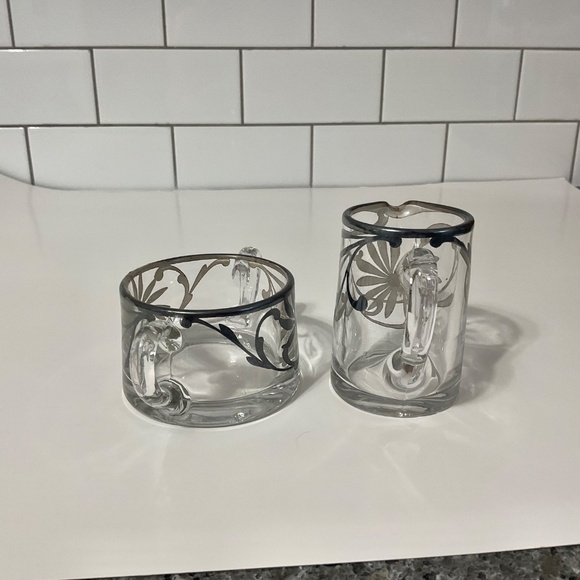 VTG Clear Glass Silver Overlay Cream & Sugar Set - Picture 3 of 9